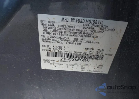 2010 Ford Flex Sel from USA, damaged, VIN 2FMGK5CC1ABA50543